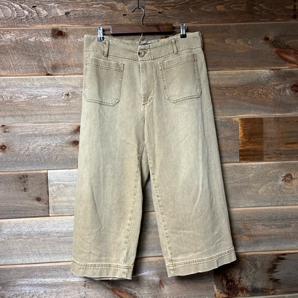 Maeve by Anthropologie The Colette Pants Womens 16 Tan Wide Leg High Rise Crop - Picture 1 of 7